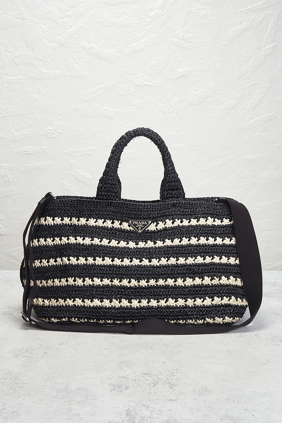 view 2 of 10 Prada Raffia Canapa Tote Bag in Black