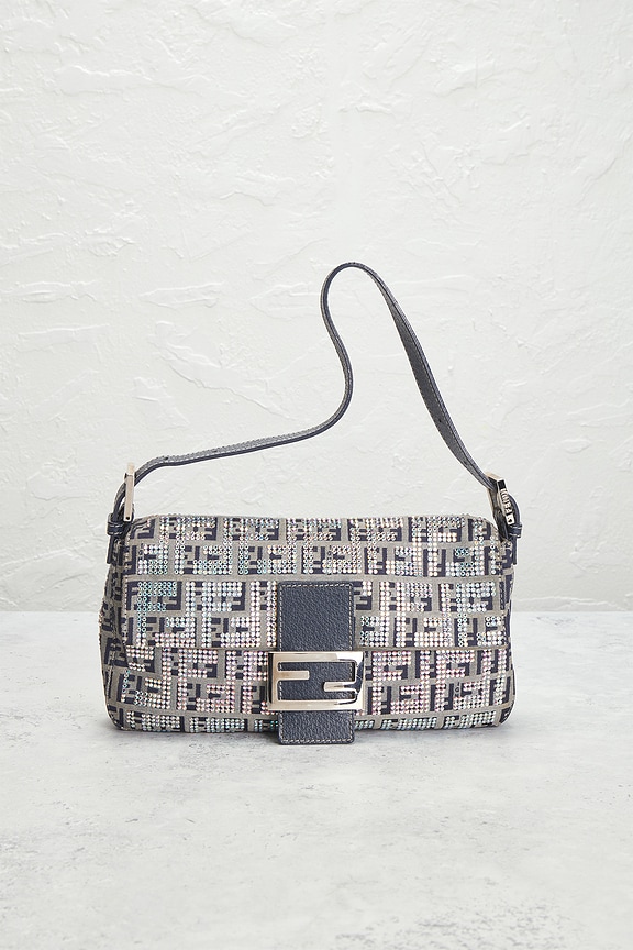 view 2 of 10 Fendi Zucchino Crystal Baguette Shoulder Bag in Blue