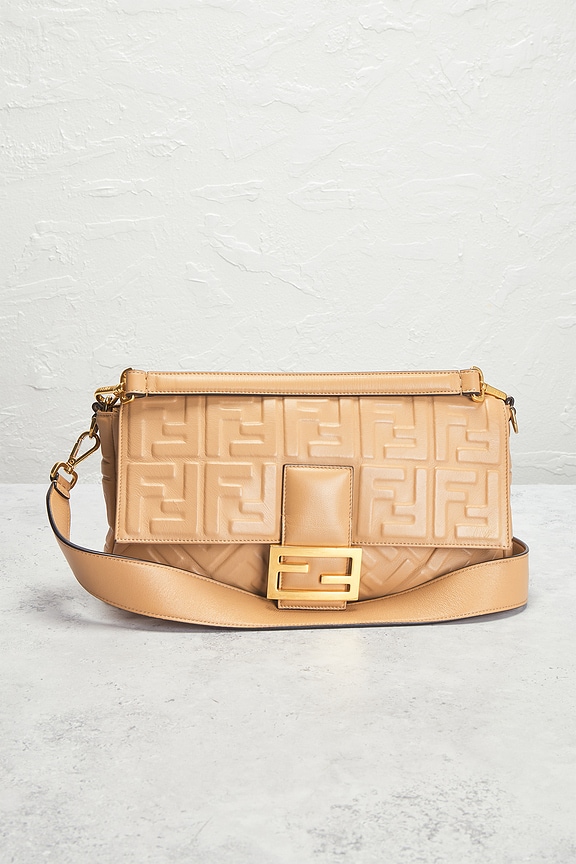 view 2 of 10 Fendi FF Embossed Baguette Shoulder Bag in Beige