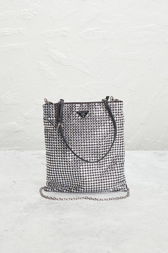 view 2 of 10 Prada Crystal Embellished Satin Tote Bag in Silver