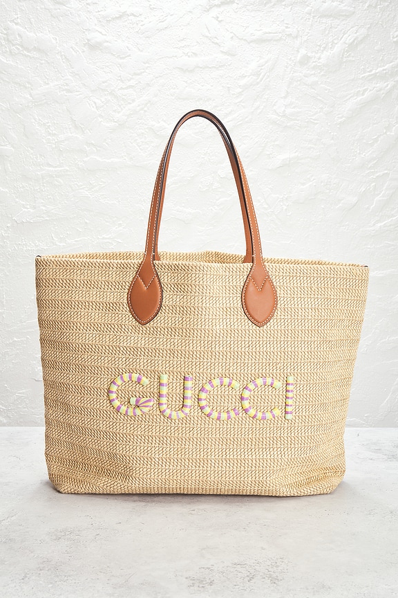 view 2 of 8 Gucci Raffia Logo Tote Bag in Neutral