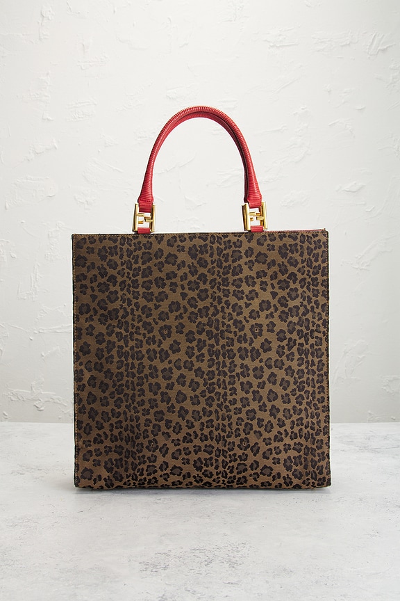 view 2 of 9 Fendi Leopard Shopping Tote Bag in Brown