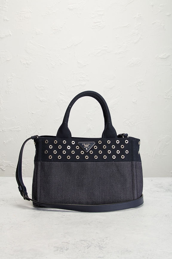 view 2 of 8 Prada Studded Denim Canapa Tote Bag in Blue