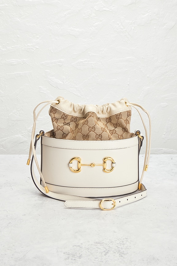 view 2 of 10 Gucci Horsebit 1955 Bucket Bag in Mystic White & Beige