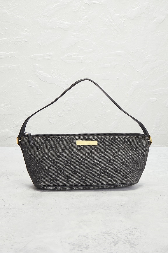 view 2 of 10 Gucci Denim GG Boat Pochette Shoulder Bag in Black