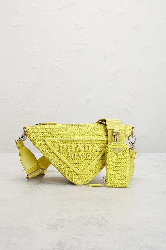 view 2 of 8 Prada Raffia Triangle Shoulder Bag in Yellow