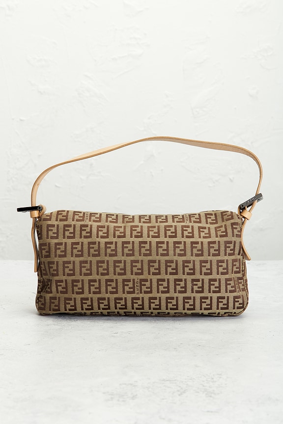 FWRD Renew Fendi Zucchino Baguette Shoulder Bag in Brown | REVOLVE