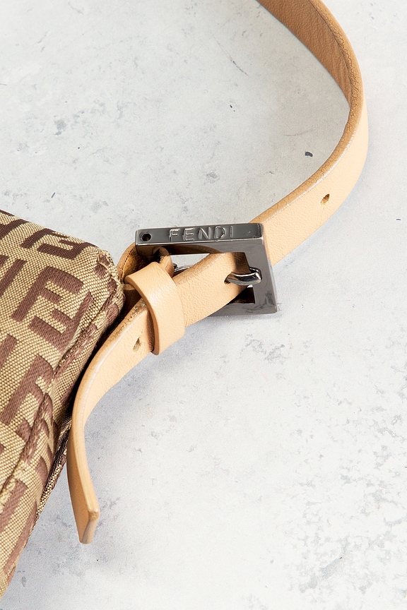 FWRD Renew Fendi Zucchino Baguette Shoulder Bag in Brown | REVOLVE