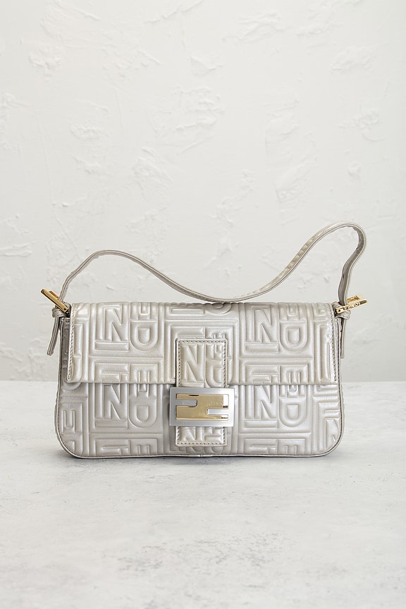 view 2 of 9 Fendi Logo Embossed Baguette Shoulder Bag in Silver