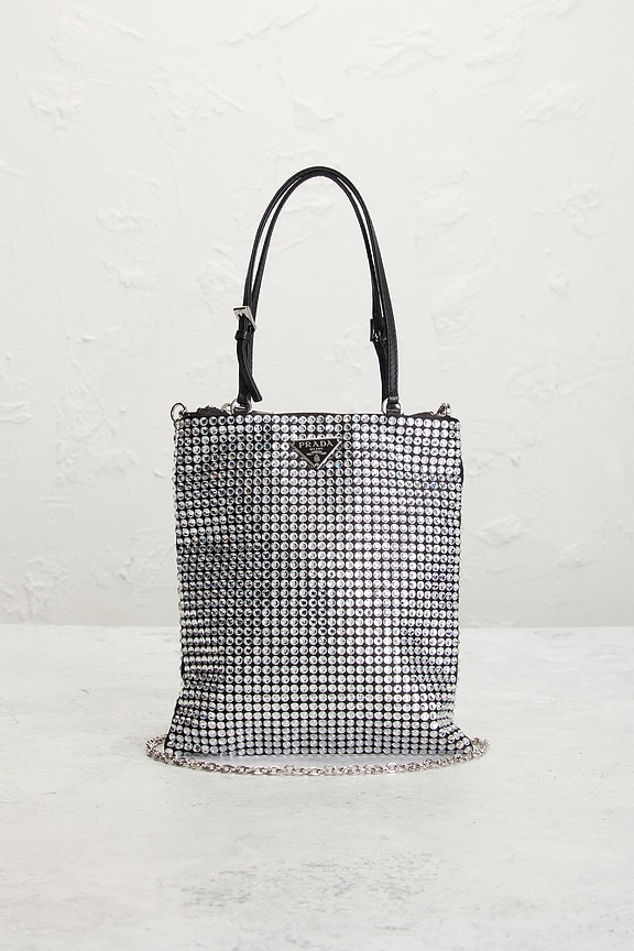 view 2 of 7 Prada Crystal Embellished Satin Tote Bag in Silver