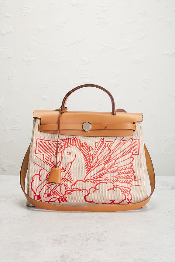 view 2 of 8 Hermes Toile & Leather Pegase Pop Herbag Zip 31 Handbag in Brown, Beige, & Red