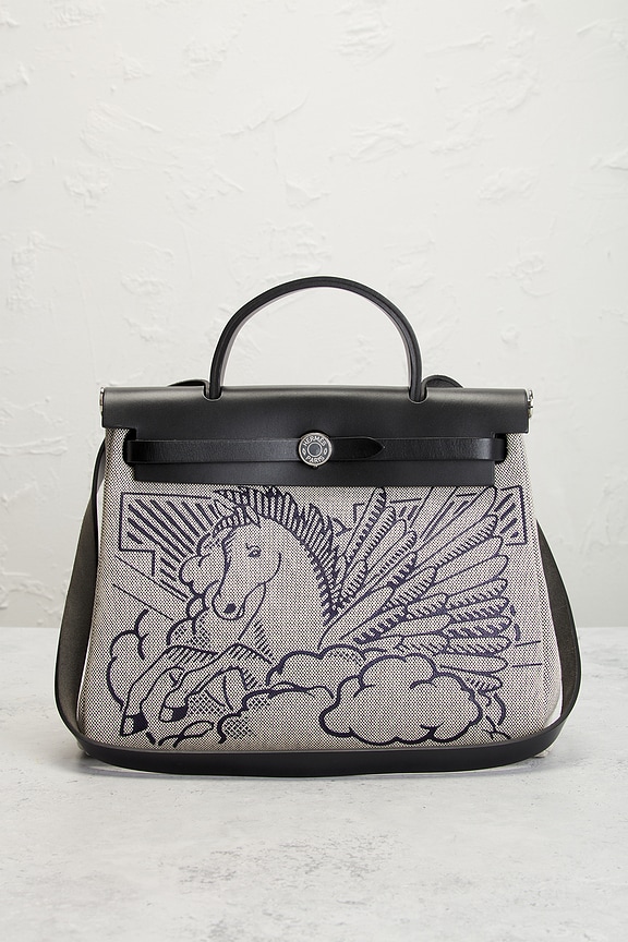 view 2 of 9 Hermes Toile & Leather Pegase Pop Herbag Zip  31 Handbag in Bleu Indigo & Ecru Black