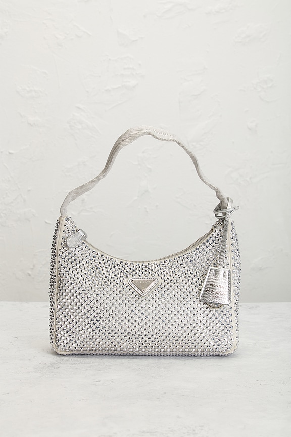 view 2 of 8 Prada Satin Crystal Embellished Mini Re-Edition 2000 Shoulder Bag in Grey
