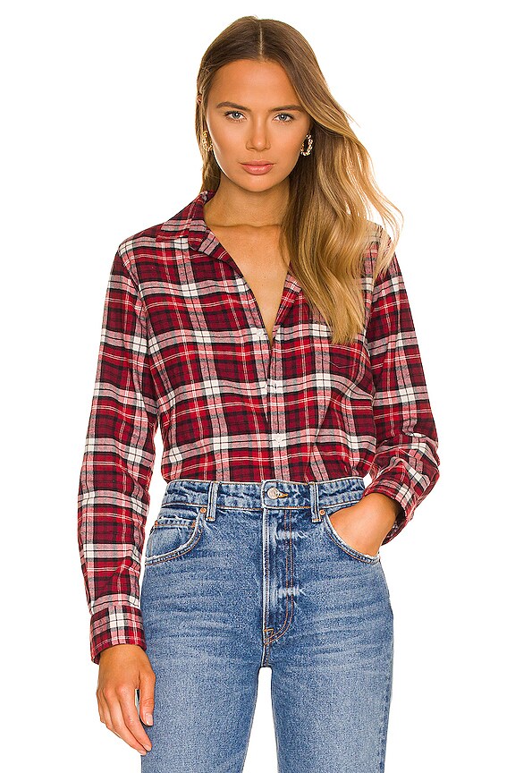 view 1 of 4 Barry Woven Button Up in Red, Black, & Winter White