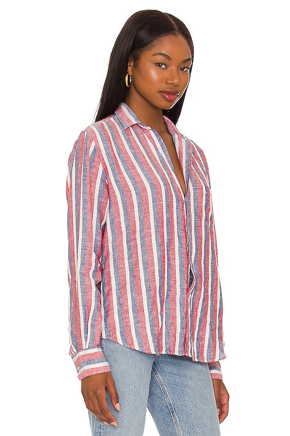 view 2 of 4 Eileen Woven Button Up in Red, Navy, White Stripe
