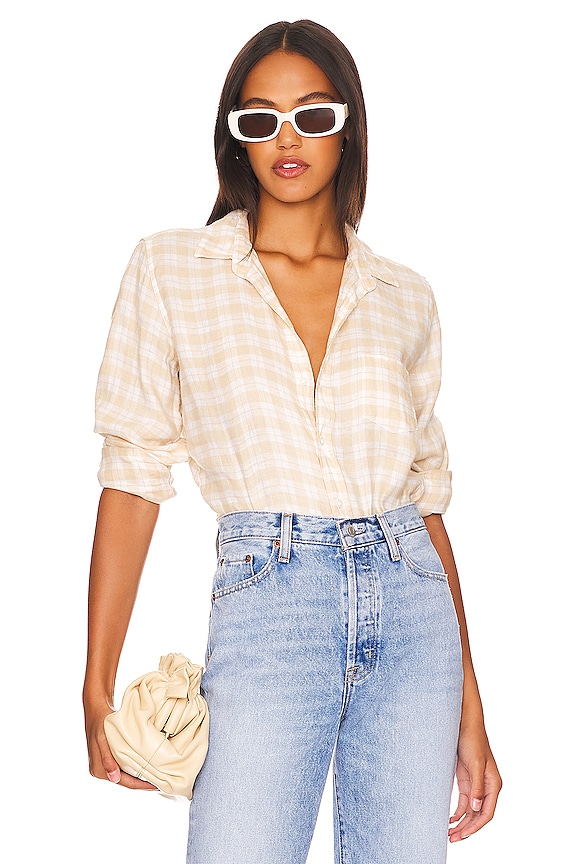 Frank & Eileen Barry Woven Button Up in Sand Plaid | REVOLVE