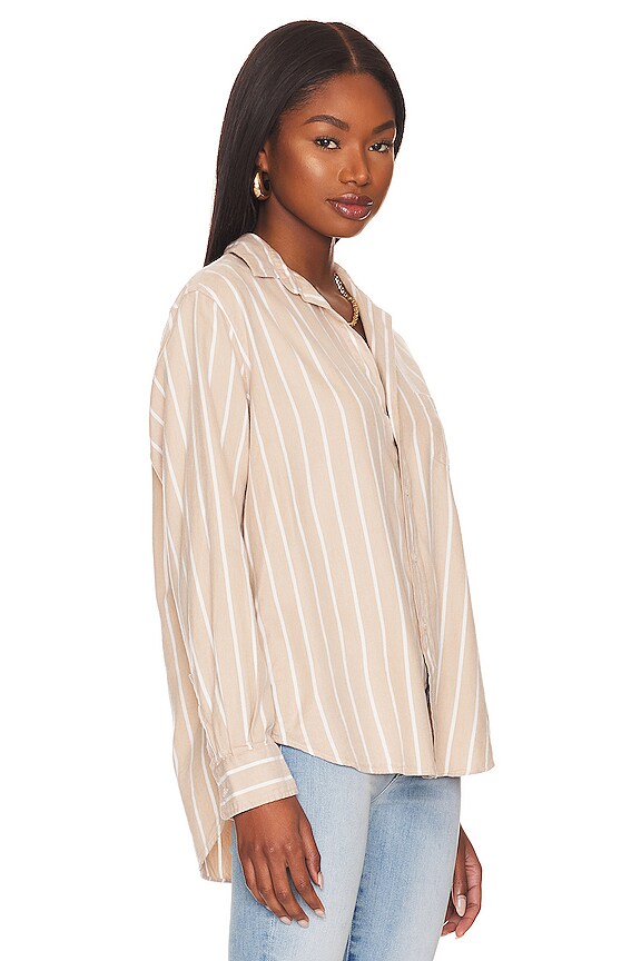 view 2 of 4 Eileen Woven Button Up in Camel & White Stripe