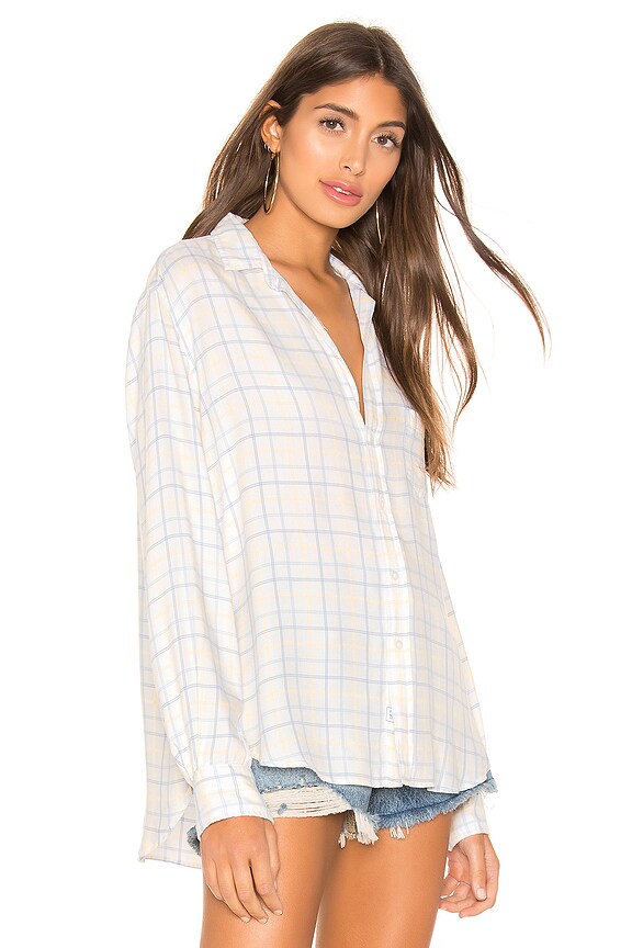 view 2 of 4 Eileen Button Down in Light Blue & Yellow Grid