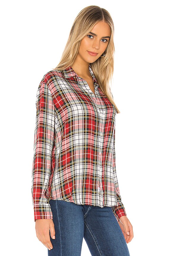 view 2 of 4 Eileen Button Down in White, Red, Green & Black Plaid