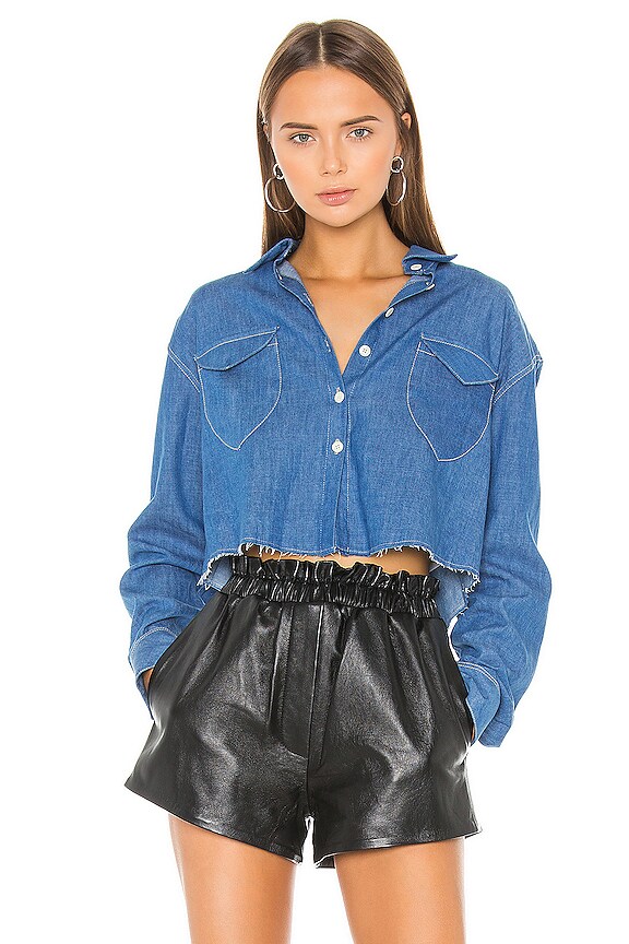 view 2 of 6 Chiara Crystals Cropped Denim Shirt in Indigo
