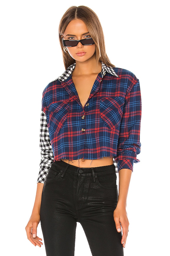 view 1 of 4 Chiara Cropped Flannel Shirt in Blue Checker