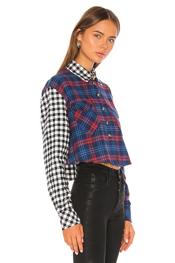 view 2 of 4 Chiara Cropped Flannel Shirt in Blue Checker