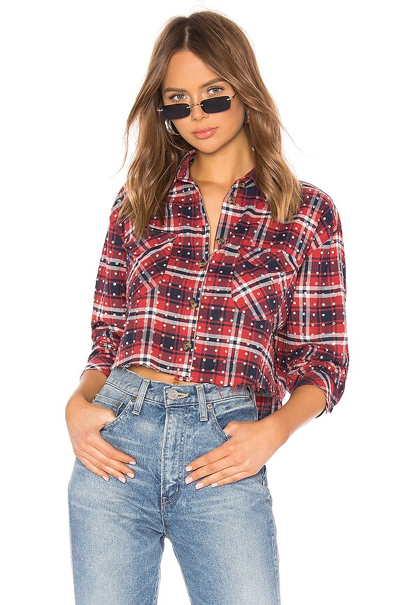 view 2 of 5 All Over Rhinestone Flannel Top in Plaid