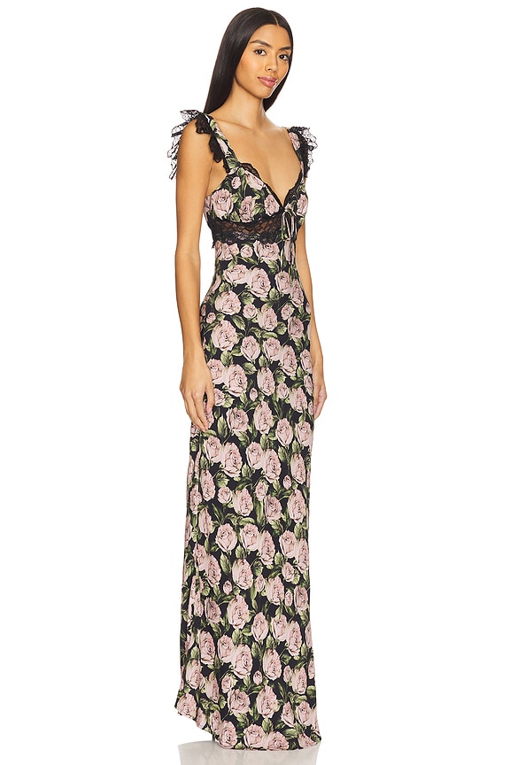 view 2 of 3 MAXIVESTIDO FALLEN ROSE PRINT in Black