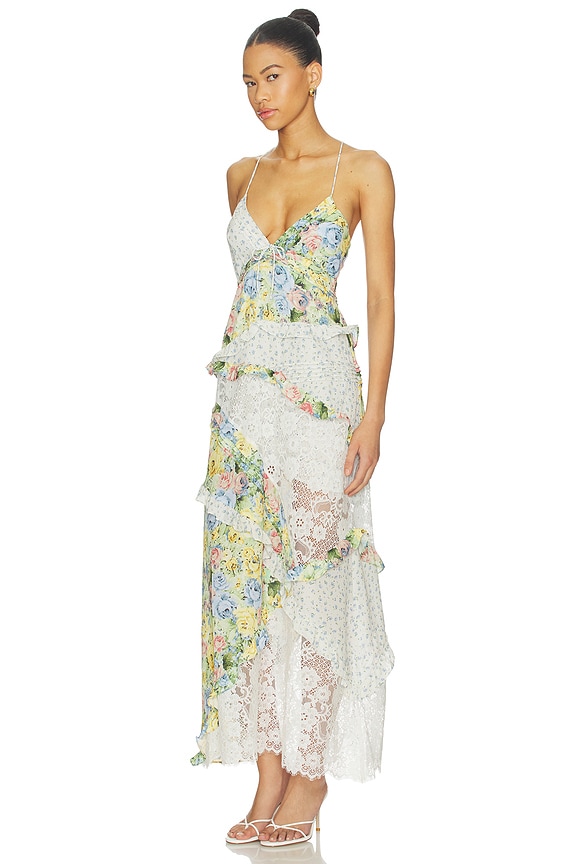 For Love & Lemons Rosalyn Maxi Dress in Yellow Blue