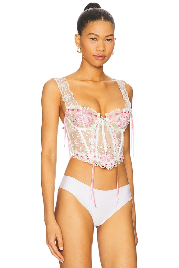 For Love & Lemons Rose Milk Eyelet Bustier in Pink | REVOLVE