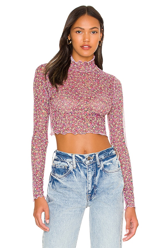 view 1 of 4 Nadia Sheer Turtleneck Crop Top in Pink