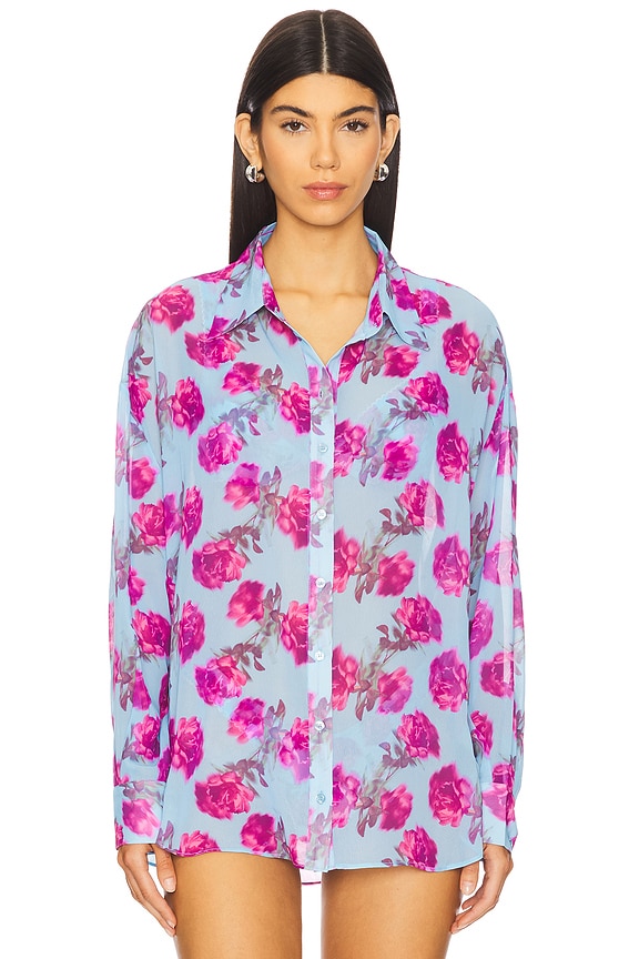 view 2 of 5 Floral Stems Button Down Top in Blue