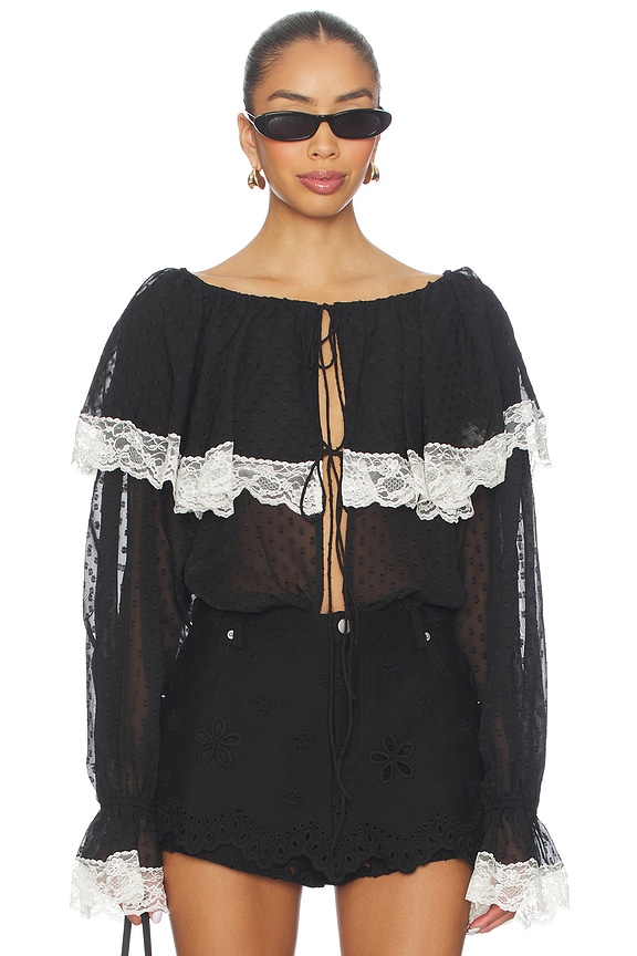 view 1 of 6 TOP MANGA LARGA JUNE in Black