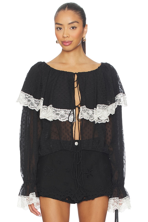 view 2 of 6 TOP MANGA LARGA JUNE in Black