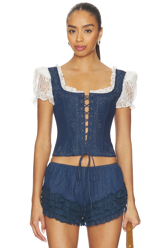 view 1 of 4 Yasmin Lace Up Top in Blue