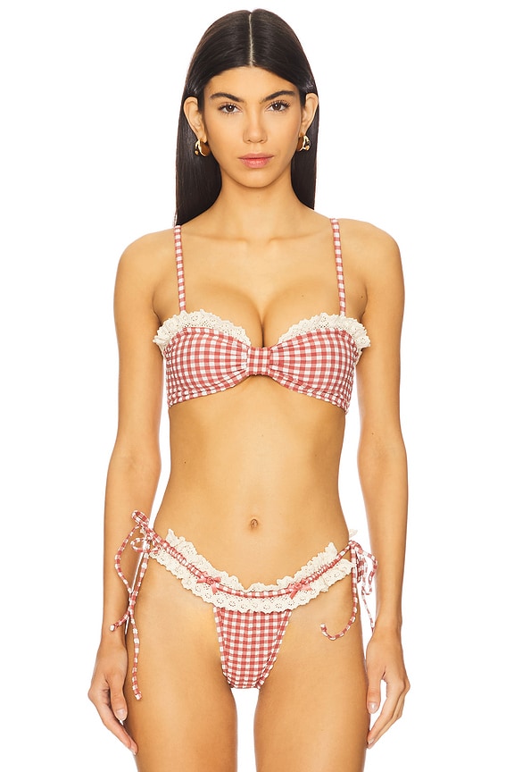 view 1 of 4 Gingham Bandeau Bikini Top in Red