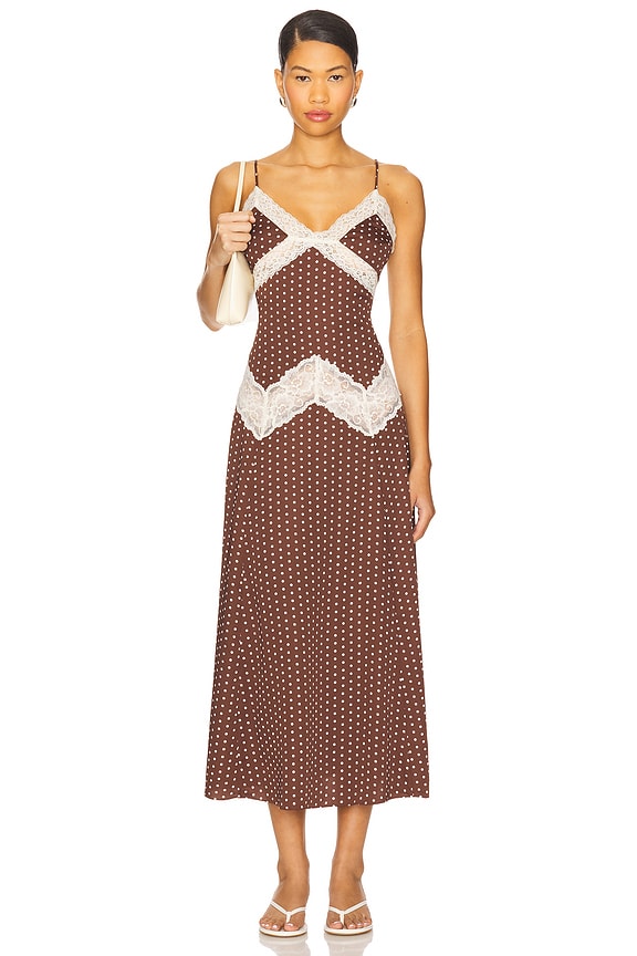 view 1 of 3 Ethereal Satin Maxi Dress in Chocolate Dot