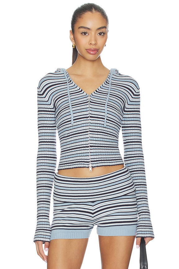 view 1 of 5 Heritage Cloud Knit Hoodie in Blueberry Stripe