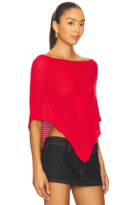 view 2 of 5 Sophie Crochet Poncho in Red Rose