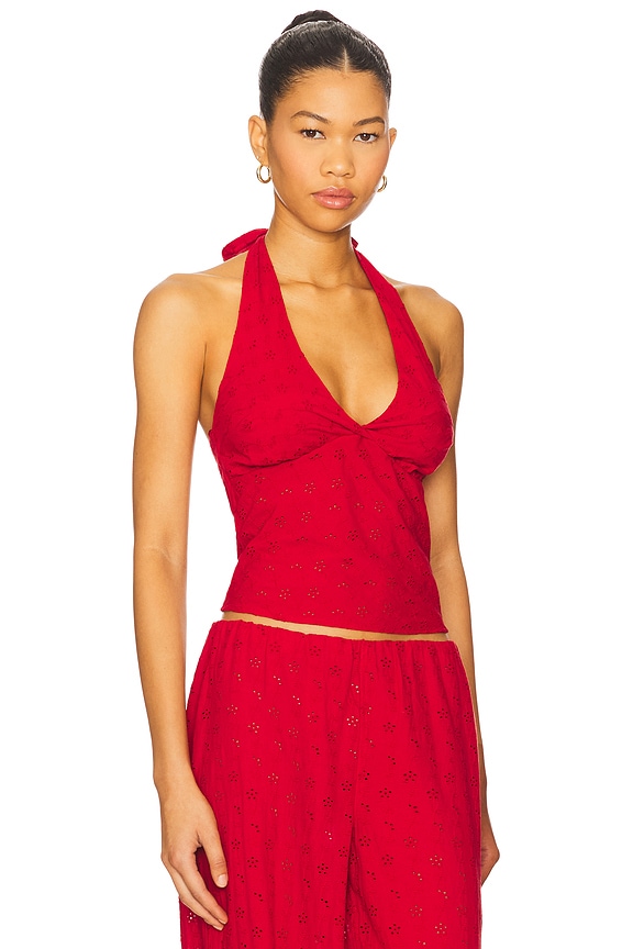 view 2 of 5 Cora Eyelet Halter in Red Rose
