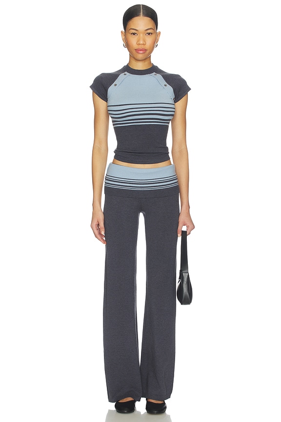 Frankies Bikinis Shore Cloud Knit Short Sleeve Top in Stone Stripe