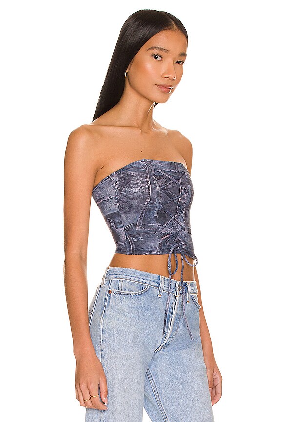 view 2 of 4 Jayden Lace Up Top in Indigo Denim