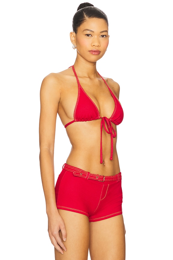 view 2 of 4 Paradise Denim Bikini Top in Red Denim