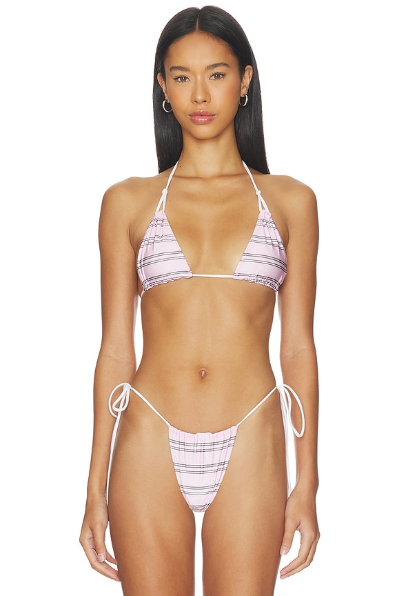 view 1 of 5 TOP DE BIKINI TRIANGULAR REVERSIBLE DE SATÉN ARI in Pink Stripe