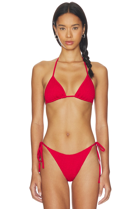 view 1 of 4 Nick Smocked Bikini Top in Classic Red