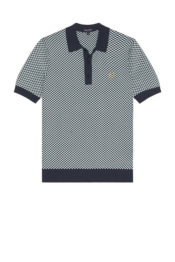 Fred Perry Chequerboard Knitted Polo Shirt in Dark Airforce | REVOLVE