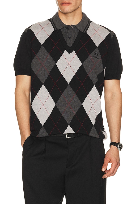 view 1 of 5 x Kris Van Assche Argyle Knitted Shirt in Black