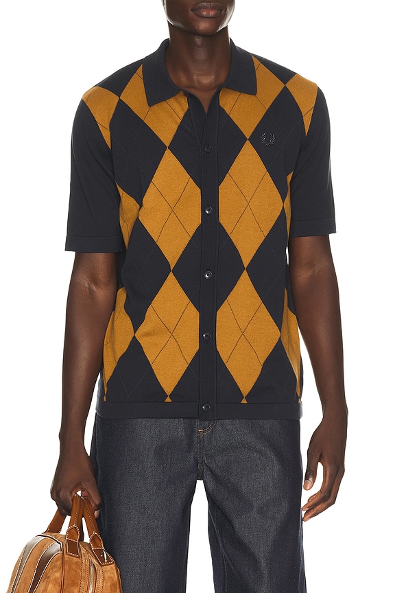view 1 of 5 Argyle Button Knitted Shirt in Navy