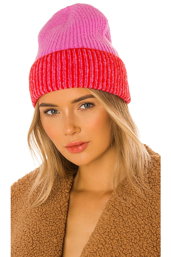view 1 of 3 Straight Chill Ribbed Beanie in Pink & Red
