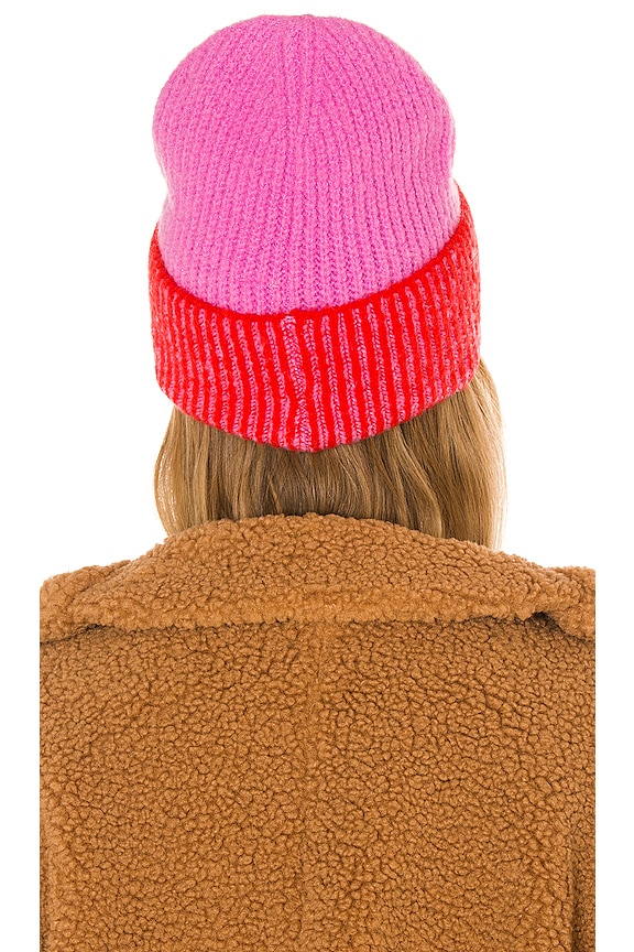 view 2 of 3 Straight Chill Ribbed Beanie in Pink & Red